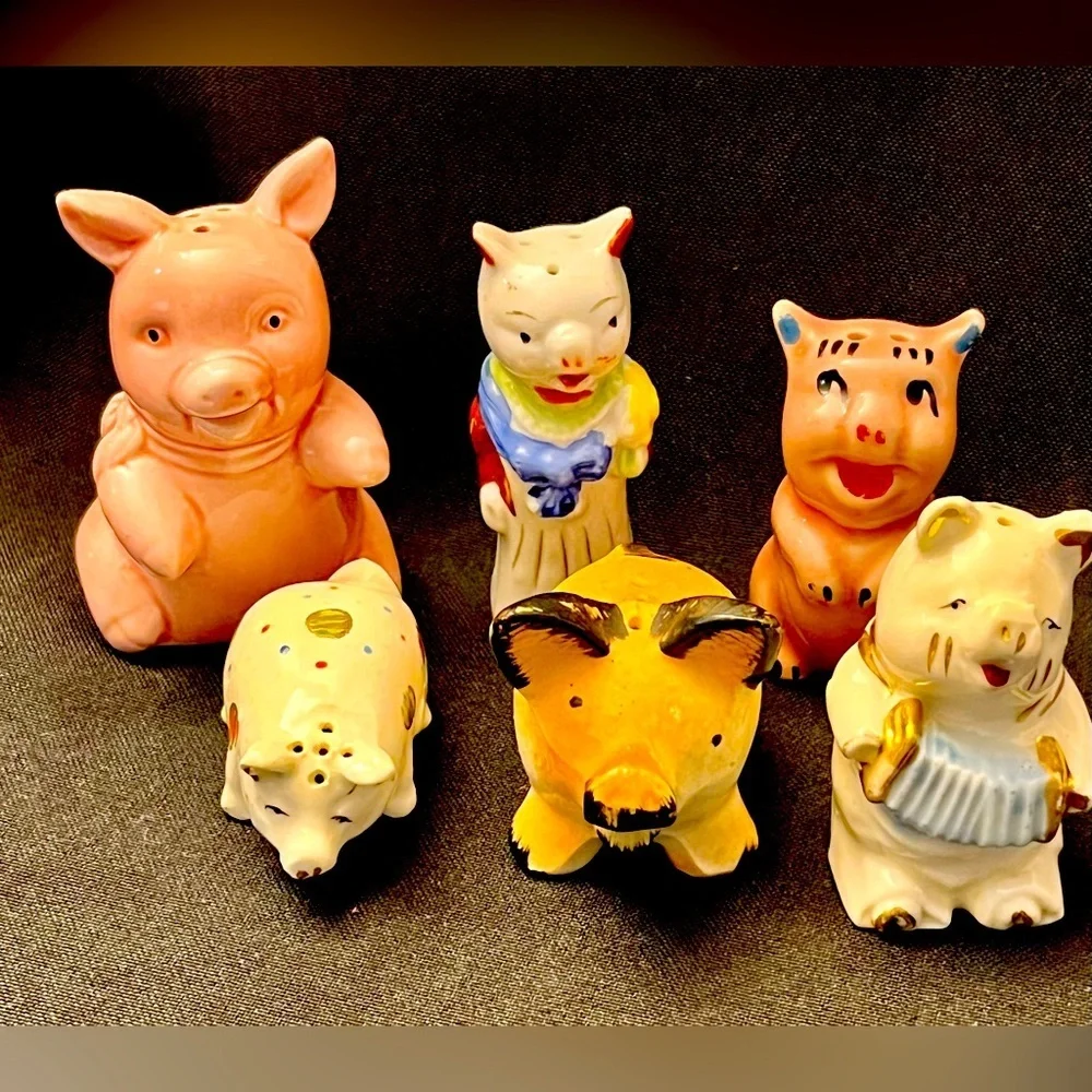 6pc Lot VTG Japan MCM Anthropomorphic Ceramic Pig Figurines Kitschy Whimsigoth